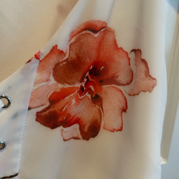 Haute Hippie Lace Up Front White Floral Midi Slip Dress - Size L - Picture 7 of 7